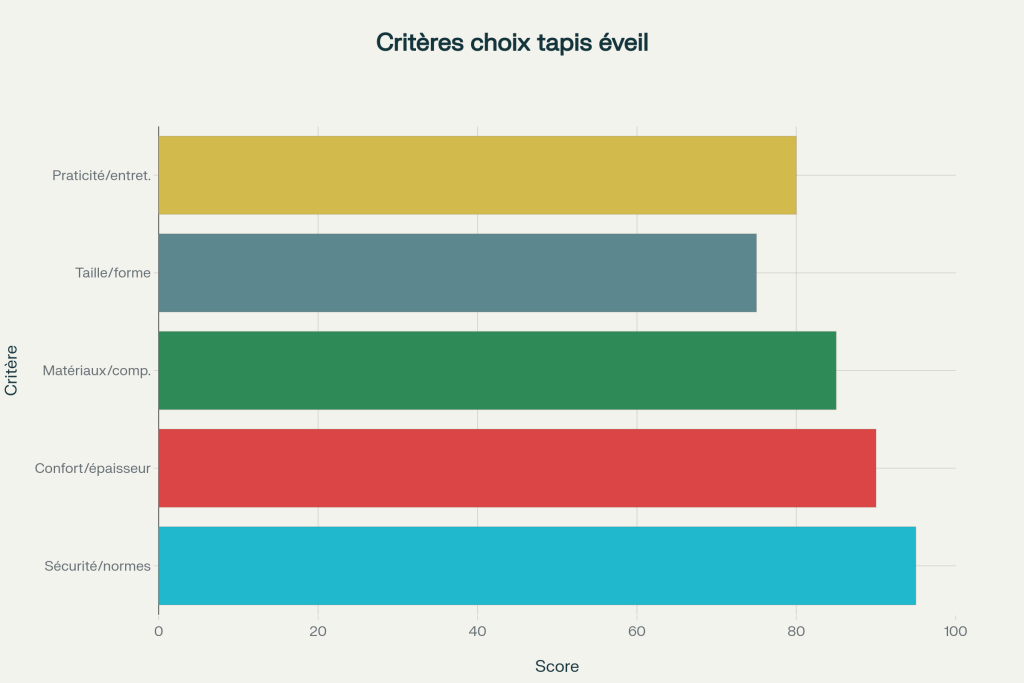 Importance relative des 5 critères essentiels pour choisir un tapis d'éveil bébé